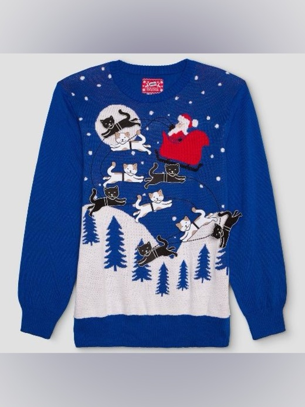 Kitty Cat Reindeer Sleight Santa 3D Textured Christmas Sweater Sz L Holiday Cute